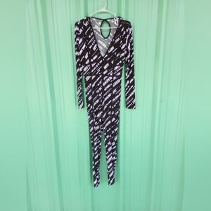 Women's K Too Black Jumpsuit Jumper Bodysuit Size Large L Written Words
